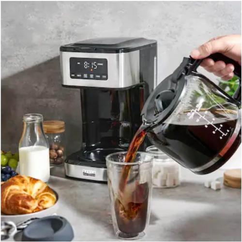BELLAS PRO Series 12-Cup Programmable Coffee Maker, Stainless Steel and Black, Digital Display, Brew Later Function