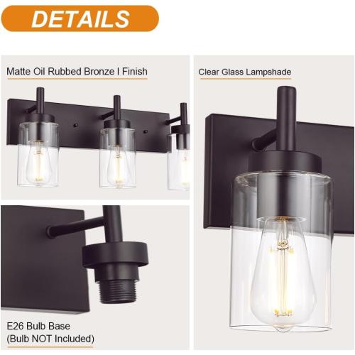 4 Lights Bathroom Vanity Light Fixture Oil Rubbed Bronze Sconces Wall Lighting Industrial Indoor Wall Mounted Lamp, Farmhouse Style for Kitchen Dining Room (Patent No.: US D958,438 S)