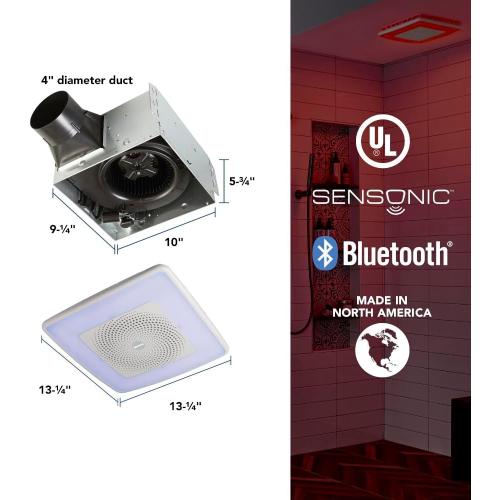 Broan-NuTone ChromaComfort Bathroom Exhaust Fan with Bluetooth Speaker, Powerful 110CFM/1.5 Sones, 24-color LED Light, SPK110RGBL, Wall Switch