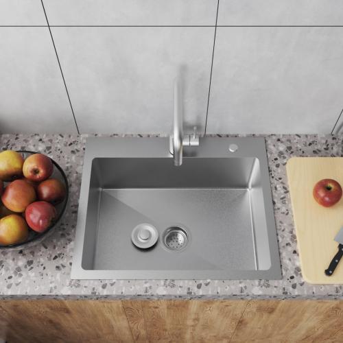 22 x 18 Drop in Kitchen Sink 304 Stainless Steel Single Bowl Topmount Kitchen Sink with Drain Kit and Bottom Grid, Brushed