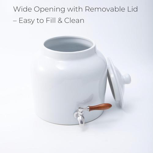 Ceramic Water Dispenser for 5 Gallon Bottle – Crock Water Dispenser with Durable Stainless Steel Faucet, Ideal for 3 to 5 Gallon Jugs, Classic Porcelain Water Crock Design for Home or Office Use
