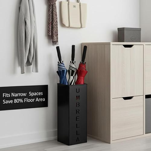 Hiceeden Square Metal Umbrella Holder, Free Standing Umbrella Rack Stand for Indoor Entryway, Umbrella Canes Walking Sticks Storage Bin for Office, Home, Hotel, Shop, 6.3 x 6.3 x 16.5, Black