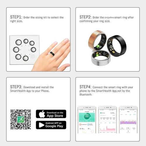 Smart Ring For Women Men, Health Tracker with Heart Rate/Blood Oxygen/Blood Pressure/Sleep Monitoring/Step Counting, IP68 Waterproof Fitness ring, No App Fees for iPhone & Android (Black, 10#)
