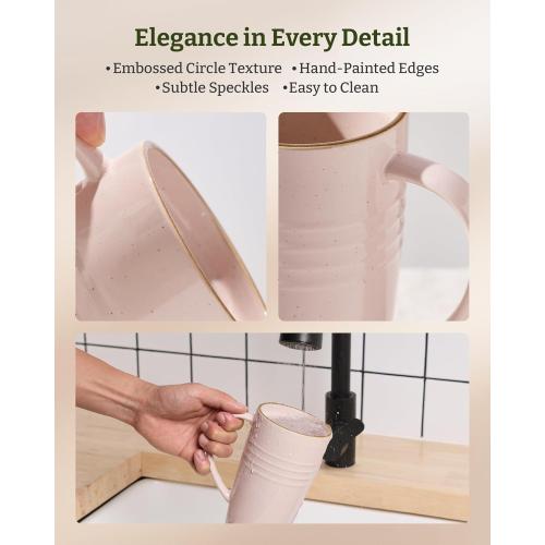 famiware Jupiter Large Coffee Mug, 20oz Coffee Mug with Lid, Ceramic Cup with Handle for Latte, Tea, Cocoa, Milk, Home & Office, Microwave and Dishwasher Safe, Light Pink