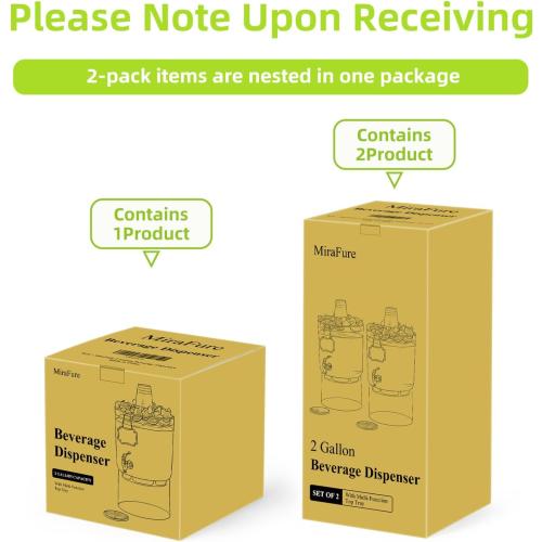 2 Gallon Beverage Dispenser for Parties 2 PACK, BPA-Free Drink Dispenser with No Drip Spigot, Juice Dispensers with Stand, Transparent Plastic Water Dispenser, Drink Fountains with Multi-Function Lid
