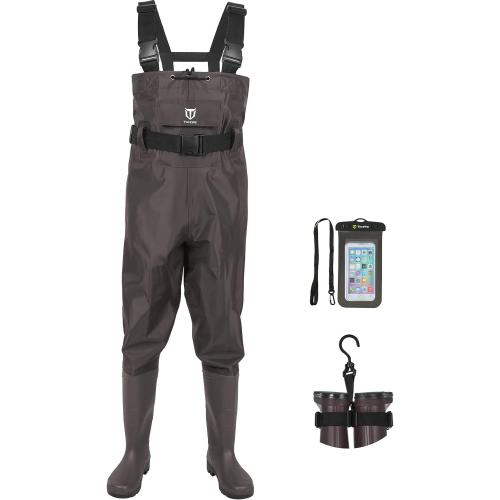 TIDEWE Mens6/Womens8 Bootfoot Chest Wader, 2-Ply Nylon/PVC Waterproof Fishing Hunting Waders with Boot Hanger for Men Women Brown