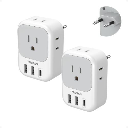 3 Pack European Plug Adapter USB C, TESSAN US to Europe Adapter 4 Outlets 3 USB Charger, Type C International Power Adaptor to Italy Spain France Portugal Iceland Germany, Europe Travel Essentials