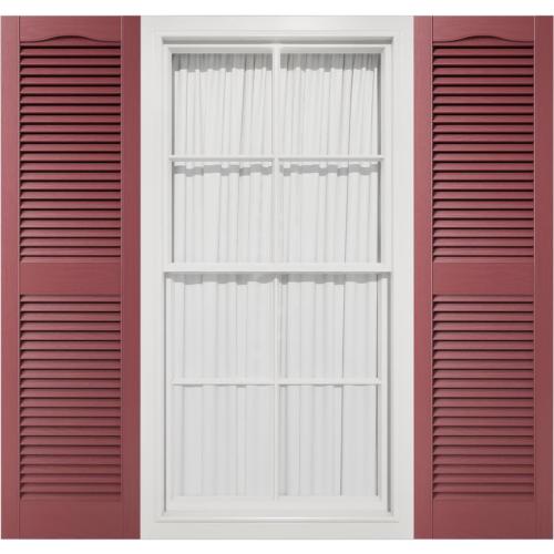 14 1/2W x 80H Mid-America Vinyl, Standard Size Cathedral Top Center Mullion, Open Louver Shutter, w/Installation Shutter-Lok's & Matching Screws (Per Pair), 078 - Wineberry