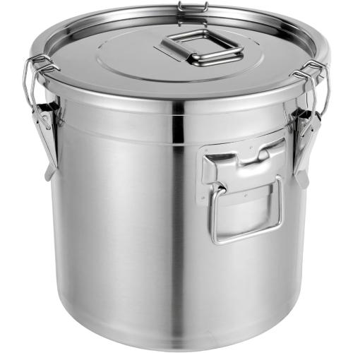21L Silver DYNAMI 5.5Gal 304 Stainless Steel Airtight Container with Lid and Locking Clamp,17-38Lbs Metal Bucket Large Stainless Steel Canisters for Kitchen,Dog Food/Bird Seed/Coffee Storage Container(21L)