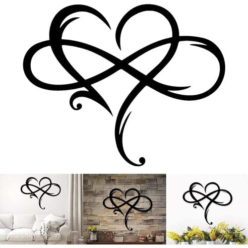 AOOLVY Infinity Heart Wall Decor, Unique Infinity Heart Metal Art Wall Decor Love Sign Steel Wall Plaques Bedroom Ornaments for Home Wedding Decor, Room Living Room Decoration (Black, 23.6x20.6inch)