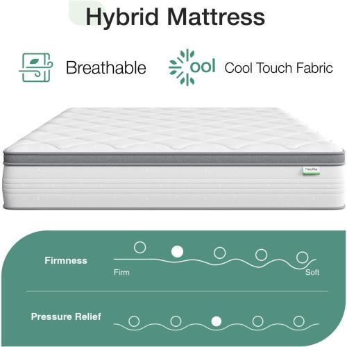 Novilla Full Size Mattress, 12 Inch Hybrid Mattress Full with Comfort Foam, Innerspring Mattresses in a Box, Foam and Spring for Pressure & Pain Relief, Soft Feel but Supportive