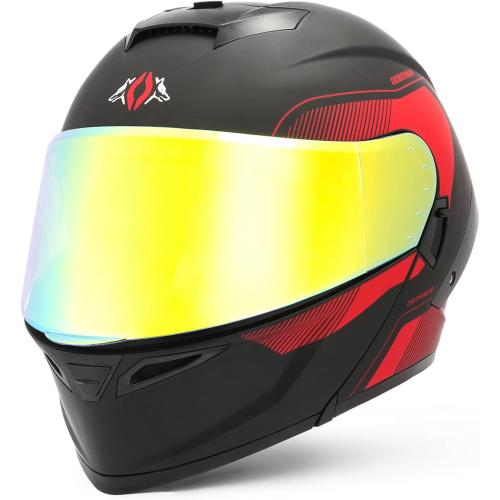 Modular LED DOT Adult Motorcycle Helmet for Street Bike (Red, XL) | 180 Degree Flip Up, Quick Release Visor Sun Shield, 3 Lighting Modes, ABS Shell, Bluetooth Ready