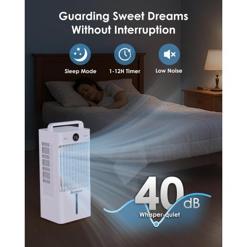 Swamp Cooler, 3-IN-1 Evaporative Air Cooler with Display & Remote, Windowless Portable Air Conditioners with Ice Cooling, 12H Timer, 6 Speeds, 60° Oscillation, Air Cooler Fan for Home Office