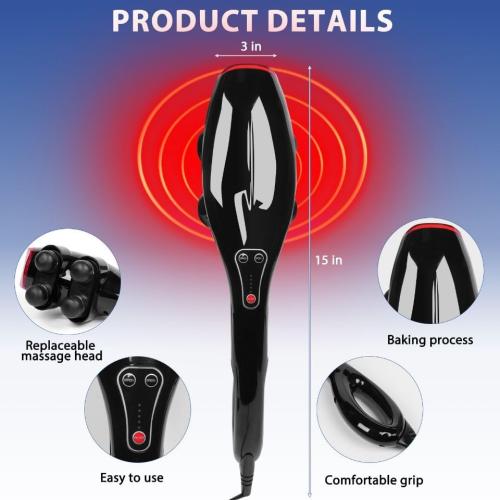BLACK Handheld Massager, Four-Head Massage Gun, relieves deep Tissue Pain. Percussion Massage Function, Suitable for Massaging The Back, Neck, Shoulders, Legs, Limbs, Muscles, and Body.