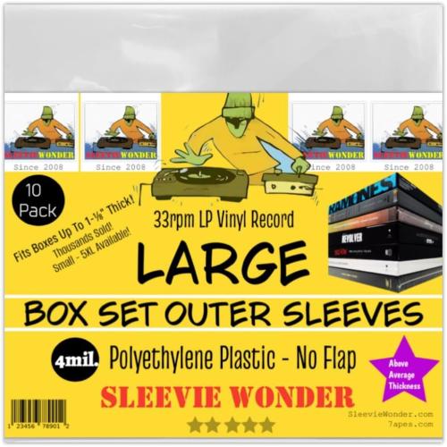 10 Large Box Set Outer Sleeves No Flap (x10) 4mil Thick Polyethylene Plastic Poly Bags for 33rpm LP Vinyl Record Album Boxset Best Protects 1 - 1-1/8 Boxes ( 1 Free Dj Sticker)
