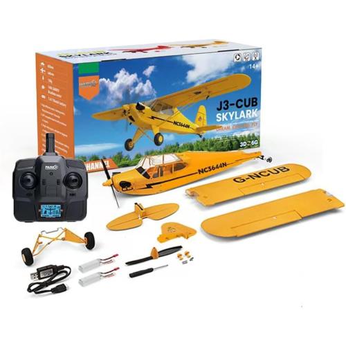 RC Plane Upgrade 5 Channels 3D/6G J3-CUB RC Airplane for Adults 1406 Brushless Motor Outdoor Stunt RC Glider with Spare Propeller and 2 Batteries (Yellow)
