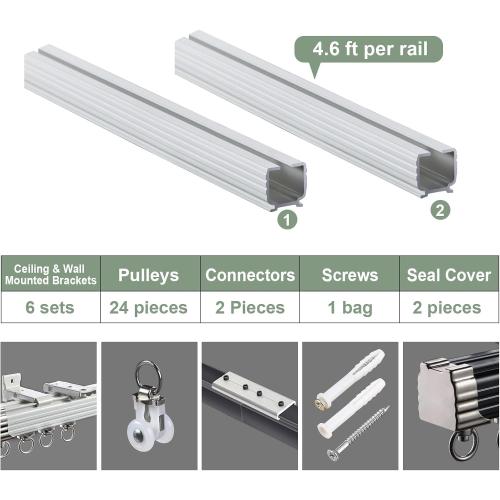 ZSHINE Curtain Single Tracks Ceiling or Wall Mounting Heavy-Duty Curtain Rails for Living Room Bedroom Room Divider (White, 9.5ft)