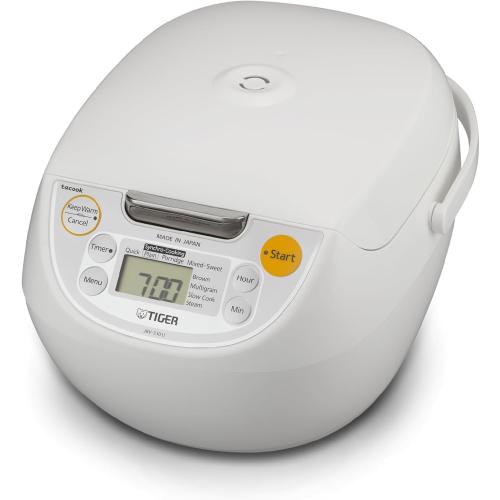 TIGER JBV-S10U 5.5-Cup (Uncooked) Micom Rice Cooker and Warmer with Tacook Food Steamer Cooking Tray Technology, White