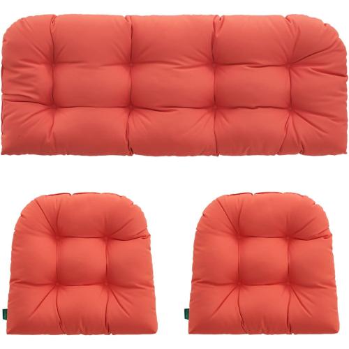Outdoor/Indoor All Weather Tufted Wicker Chair Cushions of 3 Pieces, 1 Loveseat and 2 U-Shape Waterproof Cushions for Patio Furniture,Wicker Loveseat,Bench-Orange