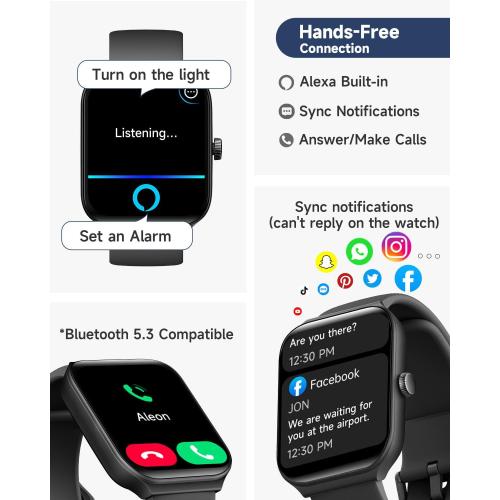 Black Smart Watch for Men Women Alexa Built-in, 1.95 Fitness Tracker with Answer/Make Calls, IP68 Waterproof/Heart Rate/Sleep Tracker/100 Sports, Fitness Watch Compatible Android iOS