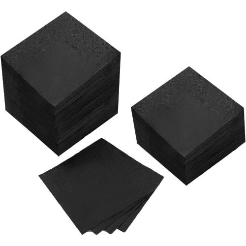 100 Pack Cocktail Napkin 2-Ply Dessert Napkins Folded 5 x 5 Inches Disposable Napkins for Dinner Wedding Birthday Party Bridal Anniversary Reception Event (100, Black)