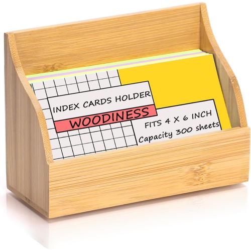 4x6 Wood Index Card Holder Wooden Index Card Box Cards Display Stand Notecard Box Business Cards Organizer Post Cards Case for Business Desk Office Home School Capacity 300 Sheets