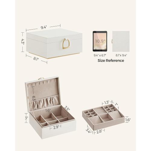 SONGMICS 2-Layer Jewelry Box, Jewelry Organizer with Handle, Removable Jewelry Tray, Jewelry Storage, Floating Effect, 8.1 x 9.4 x 4.3 Inches, Gift Idea, White UJBC165W01