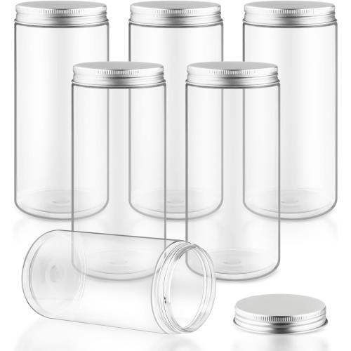 6 Pack 16 Ounce/500ml Plastic Jars Clear Slime Containers Wide Mouth Mason Jars Storage Containers with Screw Lids for Household Home Kitchen