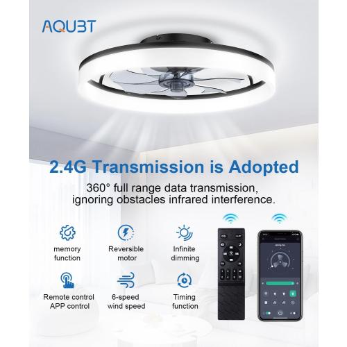 AQUBT Ceiling Fans with Lights and Remote, 20 Modern Low Profile Ceiling Fan with Light, Stepless Color Temperature Change and 6 Speeds for Bedroom, Kids Room and Living Room (Black)