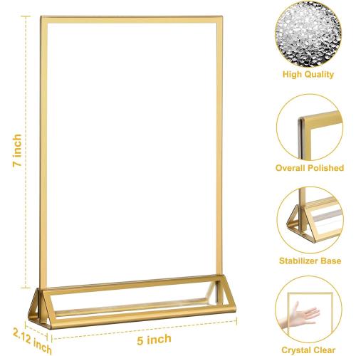 EHWINE 14 Pack 5×7 Clear Acrylic Sign Holder with Gold Borders and Vertical Stand, Double Sided Table Menu Holders Picture Frames for Wedding Table Numbers, Restaurant Signs, Photos and Art Display