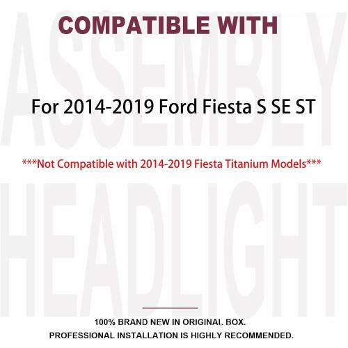 Pair Headlights Assembly With Bulbs For 2014-2019 Ford Fiesta S SE ST Sedan Hatchback Halogen Replacement Front Headlamps Chrome Housing Amber Reflector Clear Lens(LH&RH)