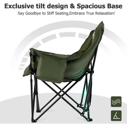 Overmont Gentle Heated Oversized Camping Chair for Adults - 3 Levels Seat & Back Separately Control - 500lbs Support Heavy Duty Padded Folding Chair Outdoor Garden Portable - Battery NOT Included
