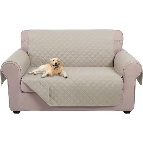 U-NICE HOME Loveseat Sofa Cover Reversible Couch Covers for 2 Cushion Couch for Dogs Furniture Protector Cover with Elastic Straps Water Resistant(Loveseat Small, Beige/Beige)