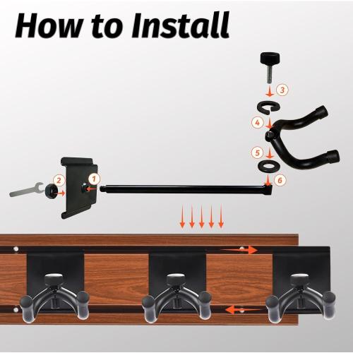 MOREYES Guitar Wall Mount - Holds Multiple Guitars, 5 Rotatable Hooks - Suits Acoustic, Electric, Bass - Alloy Steel, Rosewood