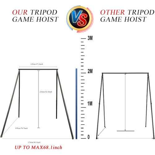 HSW Black Steel Game Hunting Hoist Rack, 500lb Capacity Deer Game Hanger Hoist, Heavy Duty Convenient Freehand Installation Support Stand for Field Processing (Black)