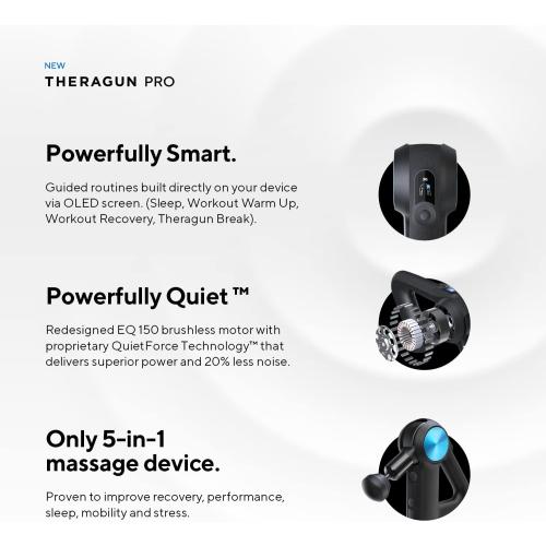 TheraGun Pro Handheld Deep Tissue Massage Gun - Bluetooth Enabled Percussion Massage Gun & Personal Massager for Pain Relief & Circulation in Neck, Back, Leg, Shoulder and Body (Black - 5th Gen)