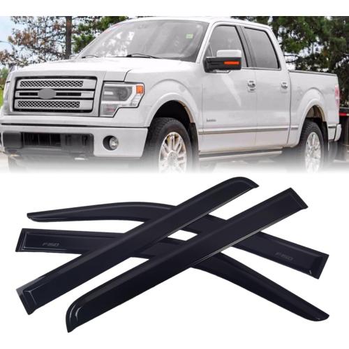 Window Visor Shield Deflector Guard for Ford F150 2004-2014 Only, 4Pcs Window Visor Guard Window Wind deflectors for Ford F150 2004-2014 Only,Tape-on Type