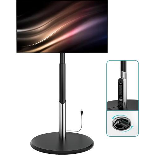 Floor Mobile TV Stand with Power Outlet, Rolling TV Cart for 27-65 Inch OLED LED Monitors, 6 Levels of Height Adjustment, Ambient Lighting on The Bottom Wheels Holds up to 88lbs, 400x400mm