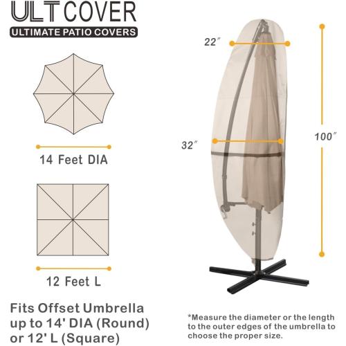 ULTCOVER Patio Parasol 600D Waterproof Outdoor Offset Banana Style Umbrella Cover - Fits Cantilever Offset Umbrella 12-14 Feet