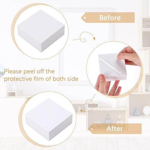 Geelin 6 Pack Acrylic Risers for Display Acrylic Cube Boxes Risers Display Stands with Hollow Bottoms Decorative Stand for Jewelry Candy Table Decor 6 Sizes(White,3 to 8 Inch,Square)