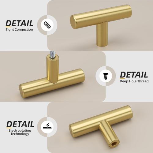 Goldenwarm 10 Pack Gold Cabinet Knobs Brushed Brass Drawer Knobs Gold Dresser Hardware - LS201GD Single Hole Handles for Kitchen Cupboard Doors Closet Hardware 2in Overall Length