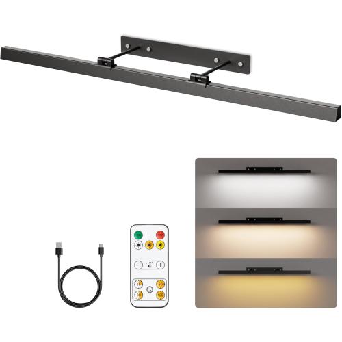 Large Battery Operated Wireless Picture Light，Rechargeable 39.4inch Painting Display Light,Remote Control Wall Lights with Three Modes and Timing for Art Frame