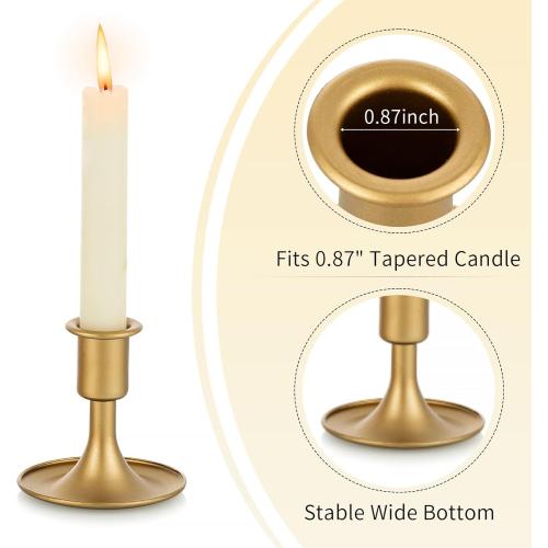 Candlestick Holders Taper Candle Holders, Romadedi Gold Candle Stick Candle Holder for Table Centerpiece, Wedding Reception, Festive Christmas Mantel Decoration or Home Decor, Set of 2