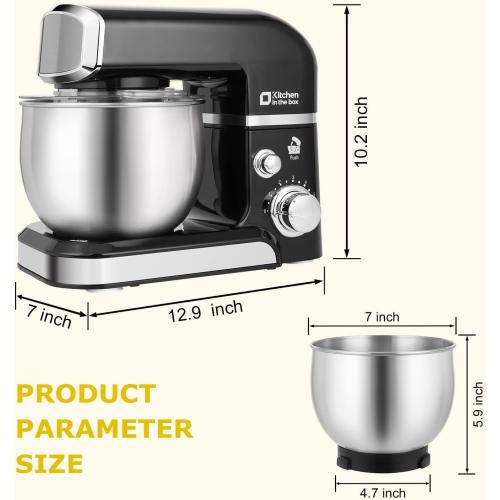 Kitchen in the box Stand Mixer,3.2Qt Small Electric Food Mixer,6 Speeds Portable Lightweight Kitchen Mixer for Daily Use with Egg Whisk,Dough Hook,Flat Beater (Black)