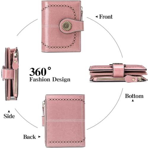 SENDEFN Small Womens Wallet Leather Bifold Card Holder RFID Blocking with Zipper Coin Pocket