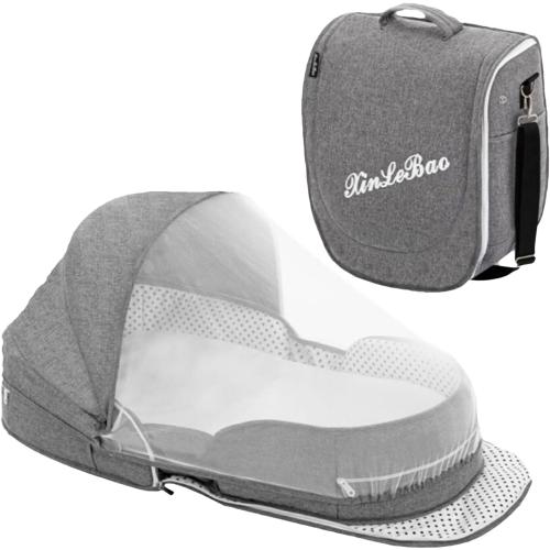 Folding Baby Travel Bassinet Portable Lightweight Travel Crib Baby Bed Co- Sleeper for Baby in Bed with Canopy and Mosquito Net (Gray, with Sunshade)