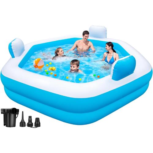 Inflatable Pool for Adults, 77 X 71 X 22 Large Blow Up Pool with Pump, Oversized Thickened Full Size Family Swimming Pools for Outdoor Backyard Summer Water Party Indoor Use