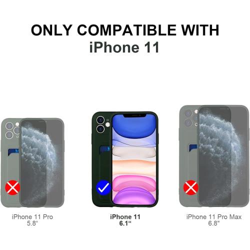Green -Silicone Card Case Compatible with iPhone 11 6.1 inch, Shock-Absorbing Protective Case with Card Holder, Soft Slim Wallet Case Compatible with iPhone 11 case-Deep Green