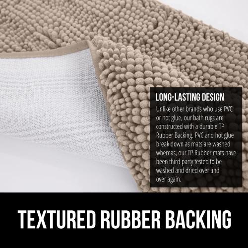 GORILLA GRIP Bath Rug Mat, Thick Soft Absorbent Chenille, Quick Dry Microfiber Mats, Rubber Backing Washable Shower Floor Rugs, US Designed Bathroom Bathmat Home Decor Accessories, 24x17, Gray Beige