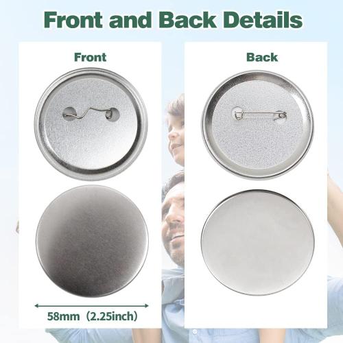 200 Sets 2.25 inch Button Maker Supplies, 58mm Button Supplies Parts Badge Part, Buttons Making Supplies, Includes Metal Pin Back Cover, Metal Shells, Blank Paper&Clear Film